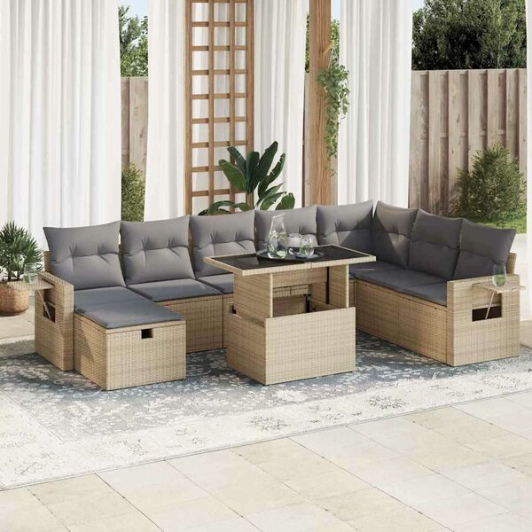 VidaXL Polyrattan Kerti Ülőgarnitúra - 9 részes - Bézs
