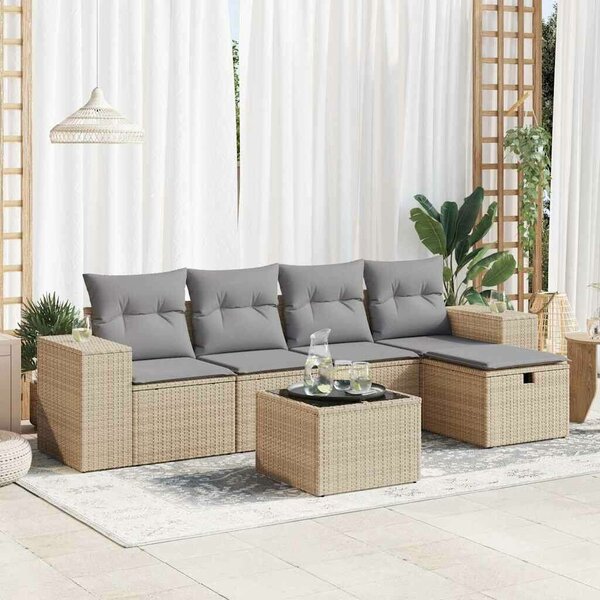 VidaXL Polyrattan Kerti Ülőgarnitúra - 6 részes - Bézs
