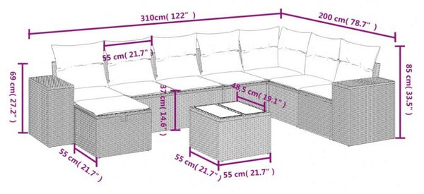 VidaXL Polyrattan Kerti Ülőgarnitúra - 9 részes
