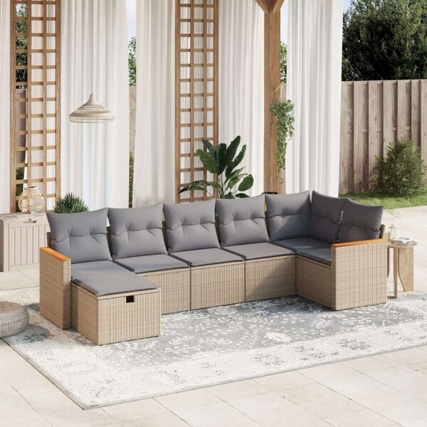 VidaXL Polyrattan Kerti Ülőgarnitúra - 7 részes - Bézs