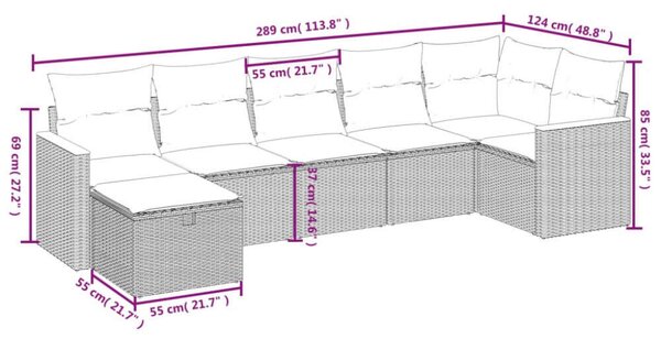 VidaXL Polyrattan Kerti Ülőgarnitúra - 7 részes - Bézs