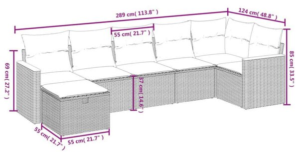 VidaXL Polyrattan Kerti Ülőgarnitúra - 7 részes - Bézs