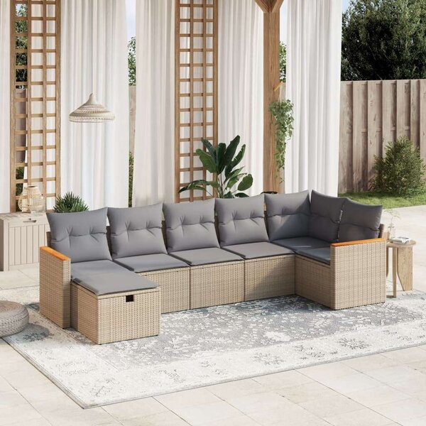 VidaXL Polyrattan Kerti Ülőgarnitúra - 7 részes - Bézs