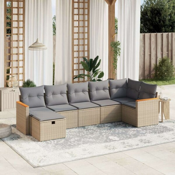 VidaXL Polyrattan Kerti Ülőgarnitúra - 7 részes - Bézs