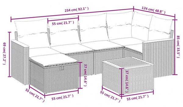 VidaXL Polyrattan Kerti Ülőgarnitúra - 7 részes