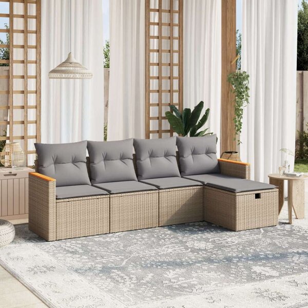 VidaXL Polyrattan Kerti Ülőgarnitúra - 5 részes, Bézs