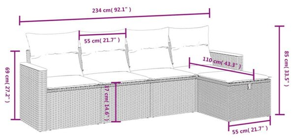 VidaXL Polyrattan Kerti Ülőgarnitúra - 5 részes, Bézs
