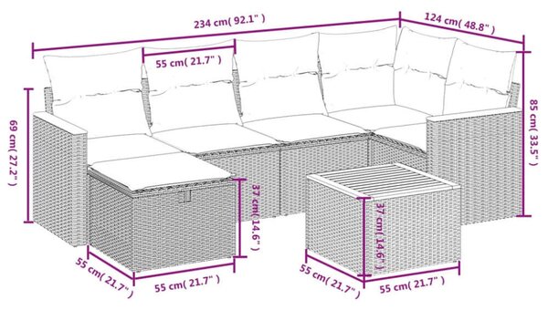 VidaXL Polyrattan Kerti Ülőgarnitúra - 7 részes