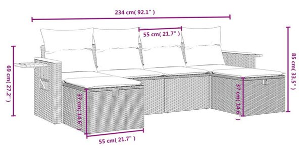 VidaXL Polyrattan Kerti Ülőgarnitúra - 6 részes