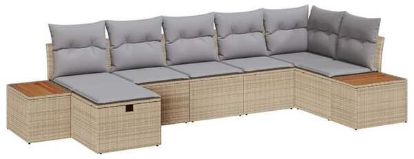 VidaXL Kerti Kanapé Szett párnával 7 pcs Bézs Poli rattan