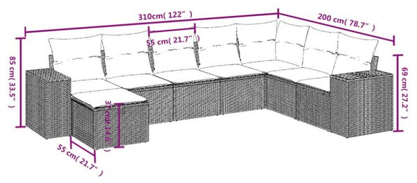 VidaXL Polyrattan Kerti Ülőgarnitúra - 8 részes