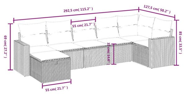 VidaXL Polyrattan Kerti Ülőgarnitúra - 7 részes - Bézs