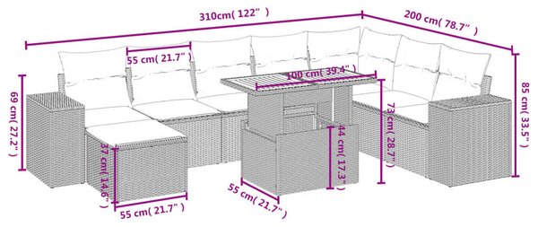 Polyrattan Kerti Ülőgarnitúra - 9 részes - Bézs