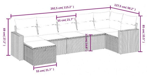 VidaXL Polyrattan Kerti Ülőgarnitúra - 7 részes - Bézs