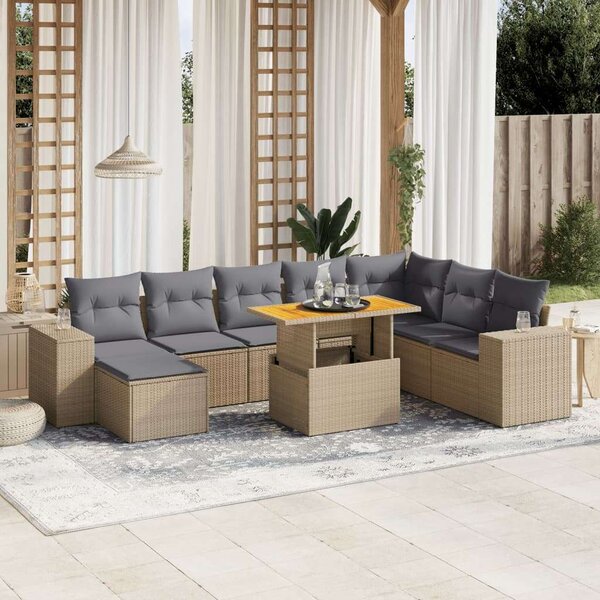 Polyrattan Kerti Ülőgarnitúra - 9 részes - Bézs