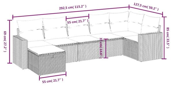 VidaXL Polyrattan Kerti Ülőgarnitúra - 7 részes - Bézs