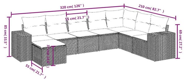 VidaXL Polyrattan Kerti Ülőgarnitúra - 8 részes