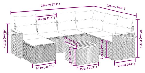 VidaXL Polyrattan Kerti Ülőgarnitúra - 8 részes szett