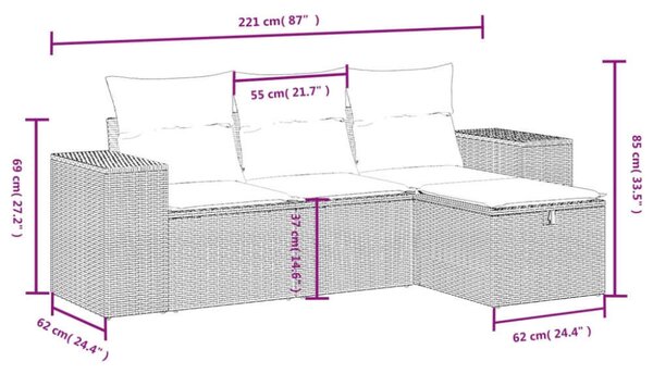 VidaXL Polyrattan Kerti Ülőgarnitúra - 4 részes - Bézs