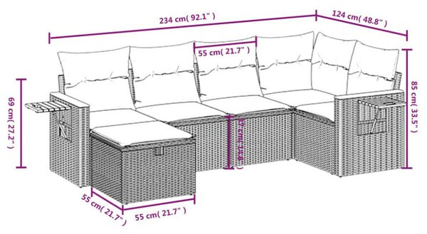 Polyrattan Kerti Ülőgarnitúra - 6 részes szett