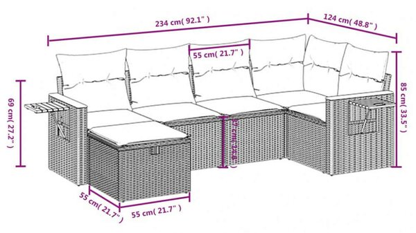 Polyrattan Kerti Ülőgarnitúra - 6 részes szett