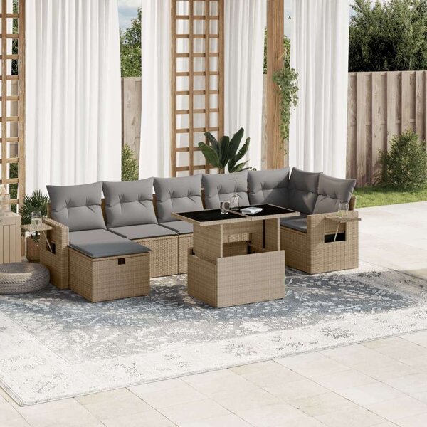 VidaXL Polyrattan Kerti Ülőgarnitúra - 8 részes - Bézs