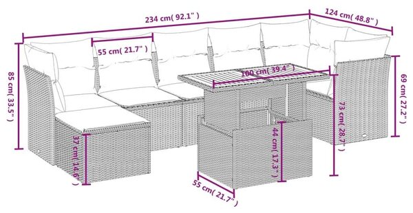 Polyrattan Kerti Ülőgarnitúra - 8 részes - Bézs