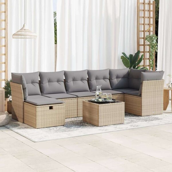 VidaXL Polyrattan Kerti Ülőgarnitúra - 8 részes - Bézs