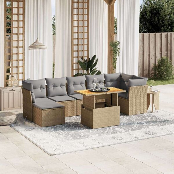 Polyrattan Kerti Ülőgarnitúra - 8 részes - Bézs