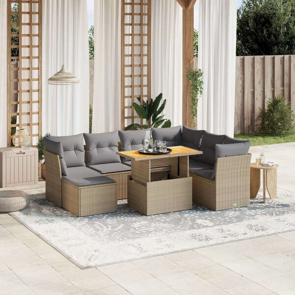 VidaXL Polyrattan Kerti Ülőgarnitúra - 8 részes - Bézs