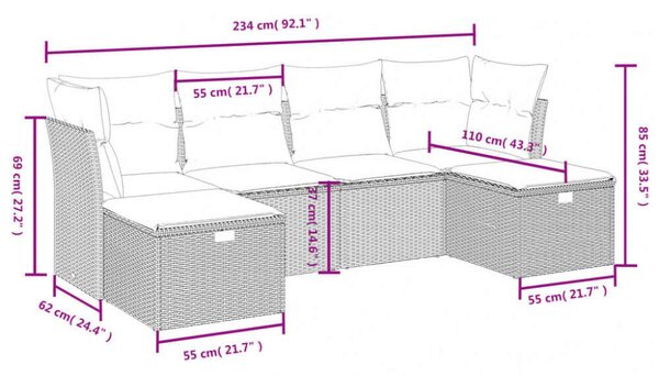 Polyrattan Kerti Ülőgarnitúra - 6 részes szett
