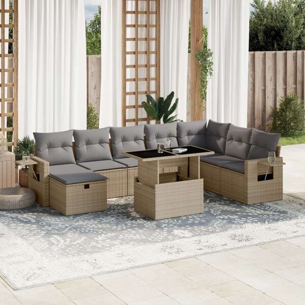 VidaXL Polyrattan Kerti Ülőgarnitúra - 9 részes - Bézs