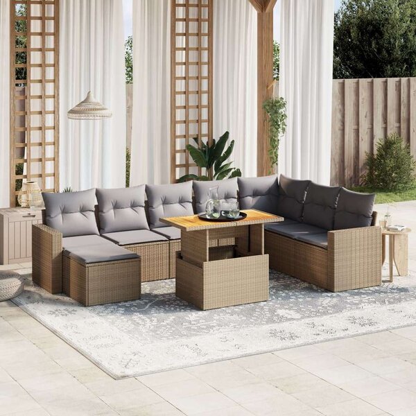 VidaXL Polyrattan Kerti Ülőgarnitúra - 9 részes - Bézs