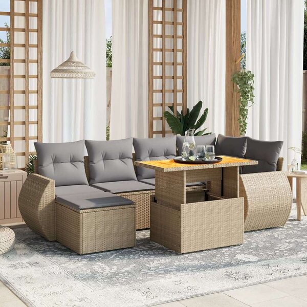 VidaXL Polyrattan Kerti Ülőgarnitúra - 7 részes - Bézs