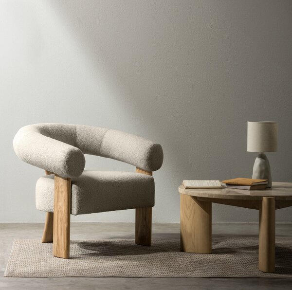 Bézs design fotel KOKEI, tölgy Now or never 06