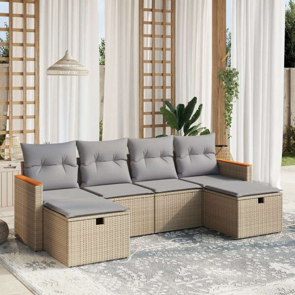 Polyrattan Kerti Ülőgarnitúra - 6 részes - Bézs