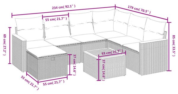 VidaXL Polyrattan Kerti Ülőgarnitúra - 8 részes - Bézs