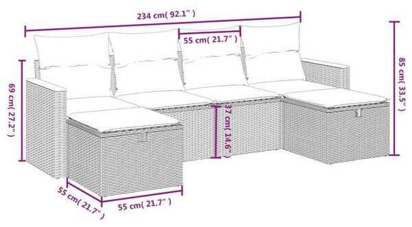 Polyrattan Kerti Ülőgarnitúra - 6 részes - Bézs