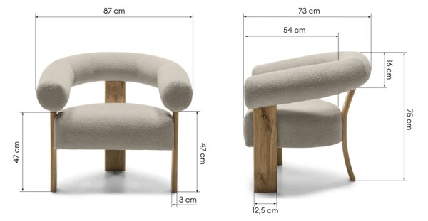 Bézs design fotel KOKEI, tölgy Now or never 06