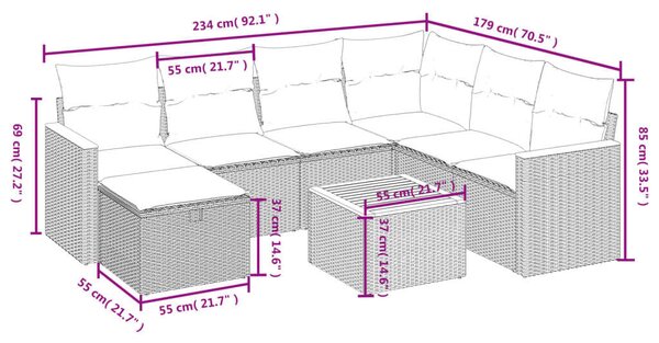 VidaXL Polyrattan Kerti Ülőgarnitúra - 8 részes - Bézs