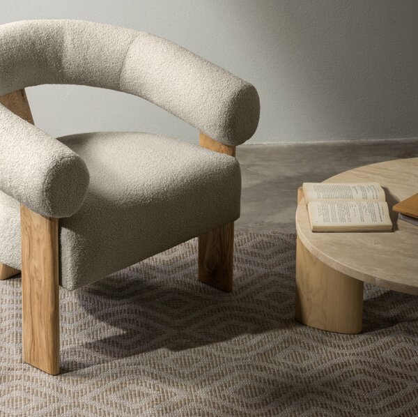 Bézs design fotel KOKEI, tölgy Now or never 06