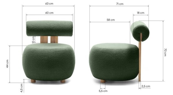 Sötétzöld design fotel HANNA, tölgy Now or never 37