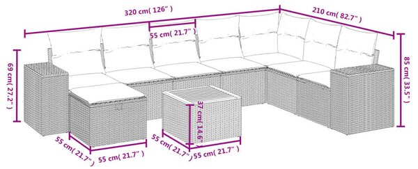 VidaXL Polyrattan Kerti Ülőgarnitúra - 9 részes