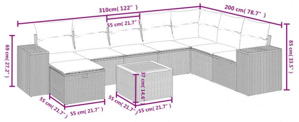 VidaXL Polyrattan Kerti Ülőgarnitúra - 9 részes