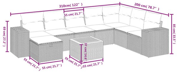 VidaXL Polyrattan Kerti Ülőgarnitúra - 9 részes
