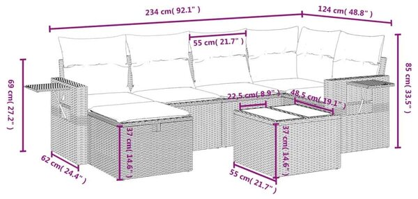 VidaXL Polyrattan Kerti Ülőgarnitúra - 7 részes