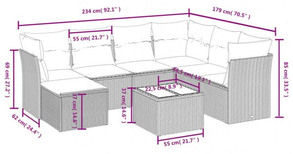 VidaXL Polyrattan Kerti Ülőgarnitúra - 8 részes