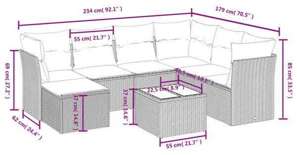 VidaXL Polyrattan Kerti Ülőgarnitúra - 8 részes