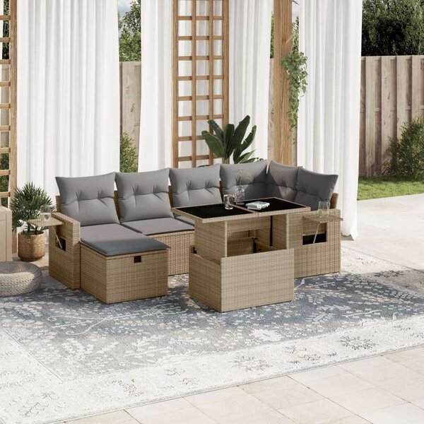 VidaXL Polyrattan Kerti Ülőgarnitúra - 7 részes - Bézs