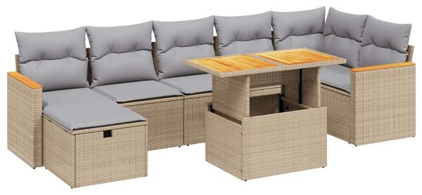 Polyrattan Kerti Ülőgarnitúra - 8 részes - Bézs